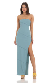 Ruffle Strapless Dress in Blue